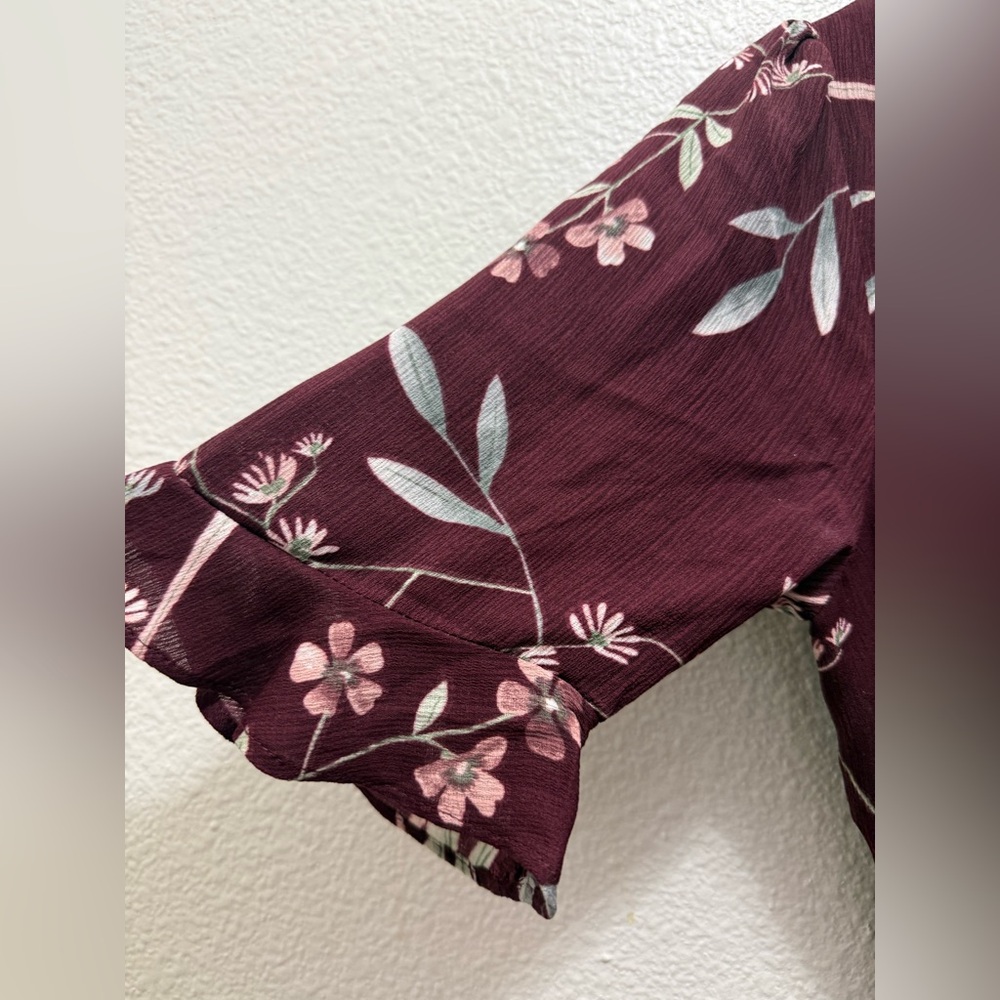 Lulus Wild Winds Burgundy Floral Print High-Low Wrap Dress - Picture 6 of 10
